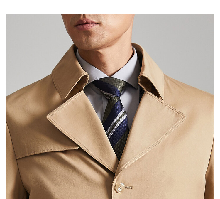 卡其色翻驳领全棉时尚休闲风衣