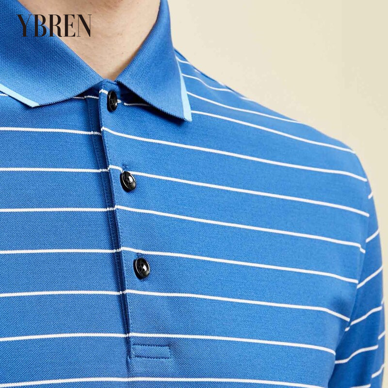 蓝色拼色扁机领条纹时尚休闲短袖polo