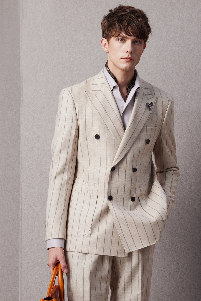 Cream Wide Stripes Two-Piece Suit