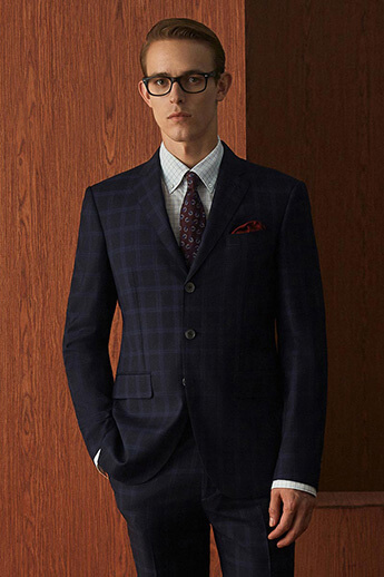 Dark Blue Checked Two-Piece Suit