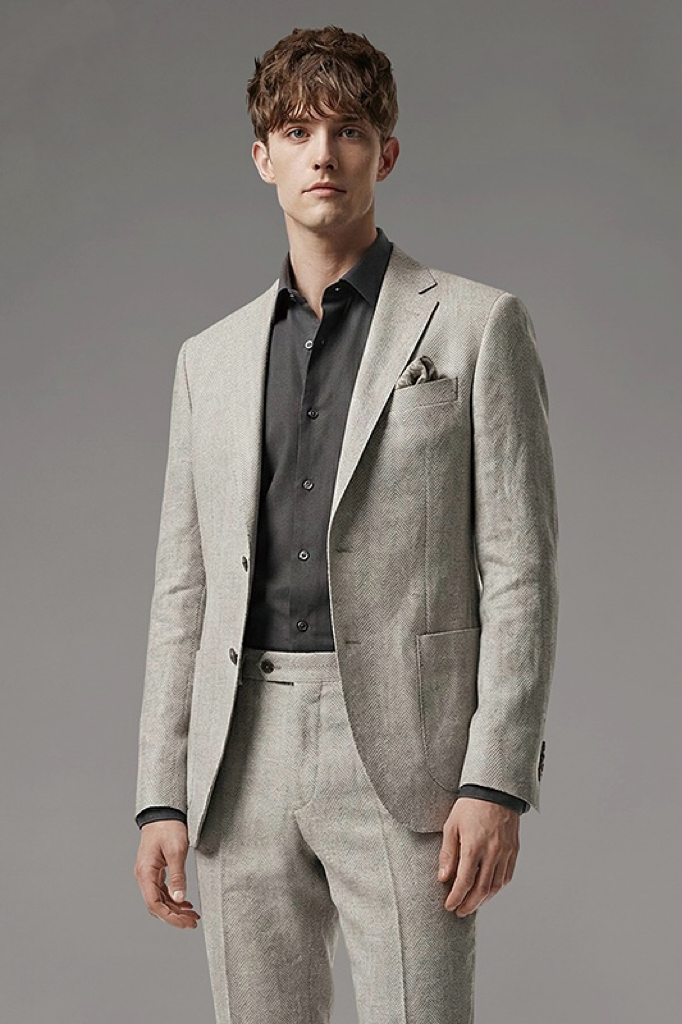 Light‑Grey Herringbone Linen‑Blend Suit
