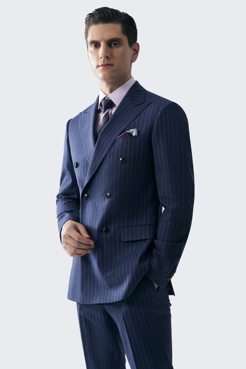Navy Striped Machine-Washable Two-Piece Suit