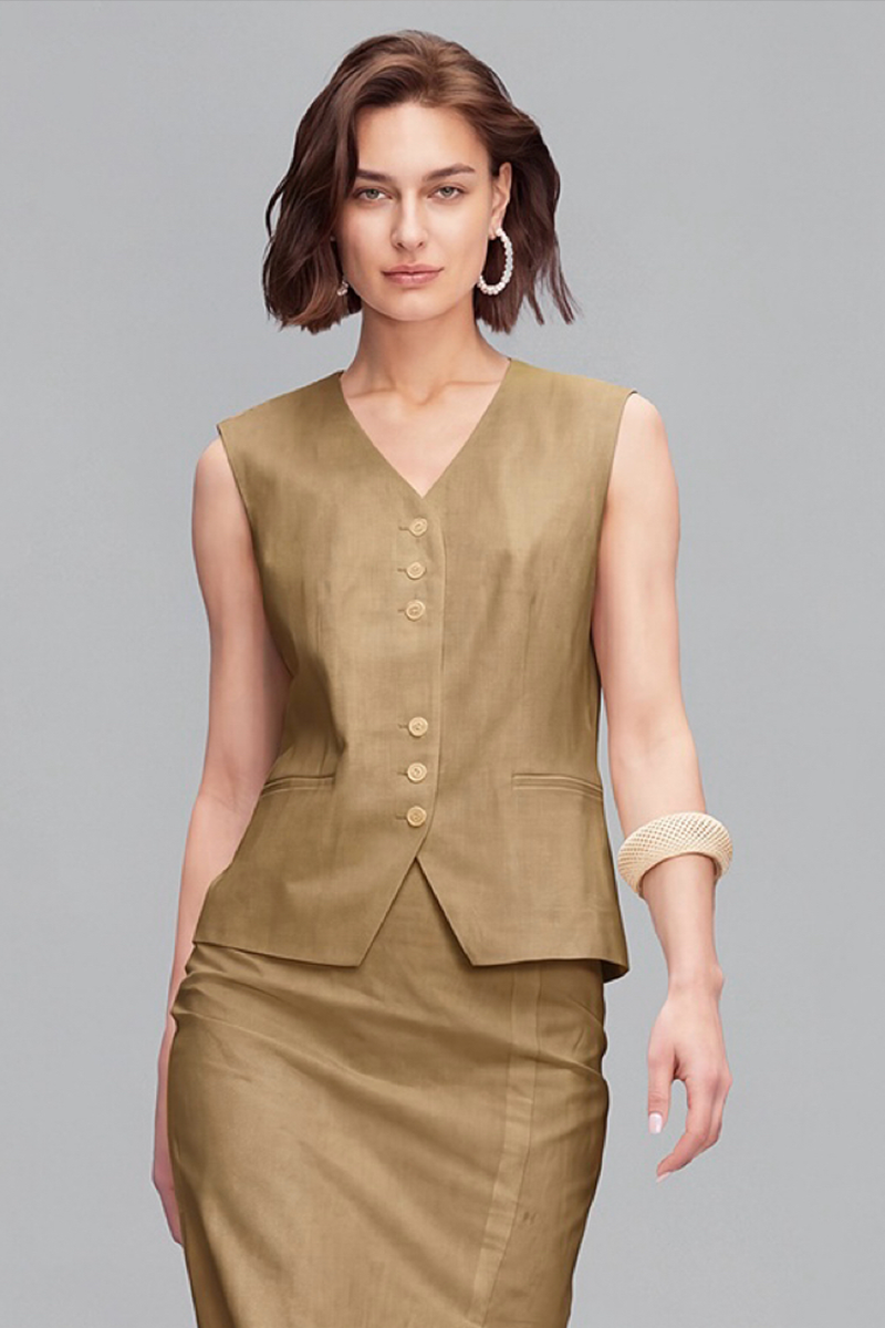 Camel Cupro‑Blend Tailored Vest